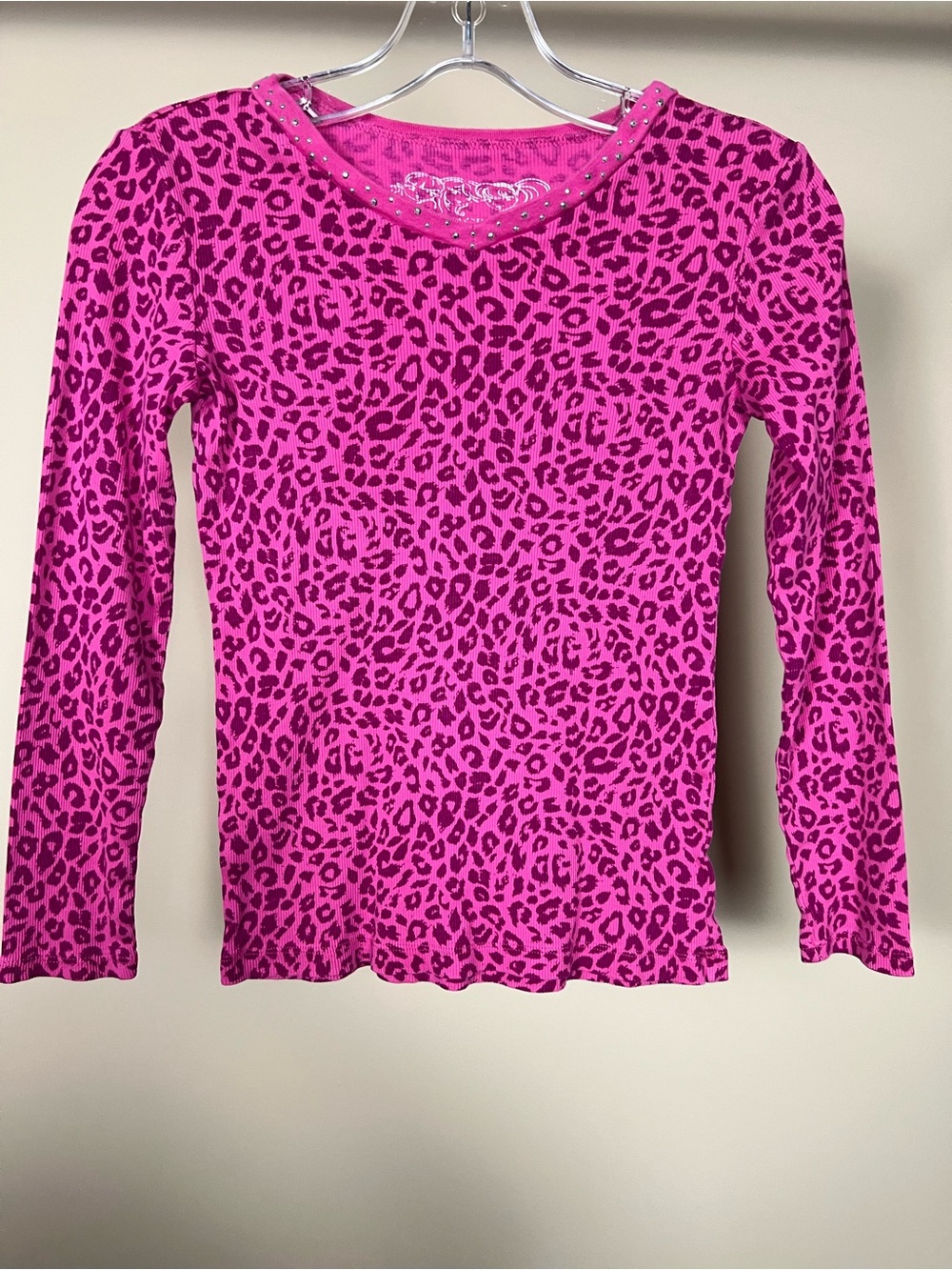 Place Girls Pink Leopard-Print Long Sleeve Top - Size 10/12 Large